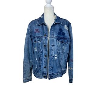 For the Republic Distressed Embroidered Button Front Oversized Jacket Large